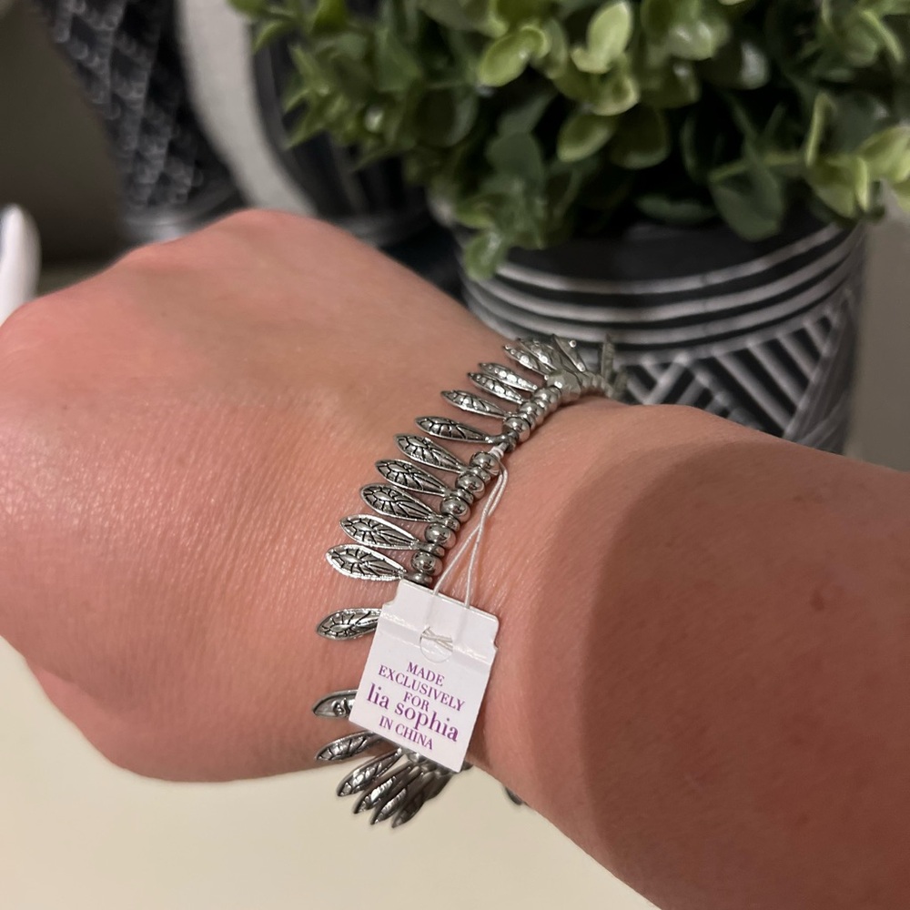 Lia Sophia Boutique Southwest Teardrop Silver Bracelet with Feather Charms